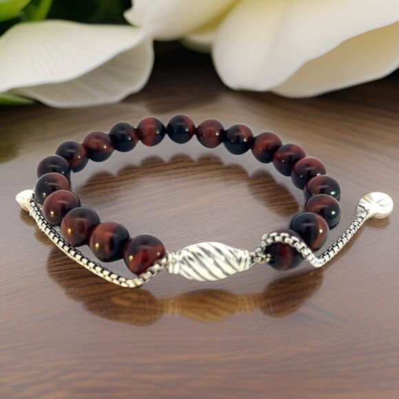 David Yurman Tiger Eye Spiritual Beads Bracelet 8.5" Silver 8 mm Estate DY587 - Picture 9 of 16